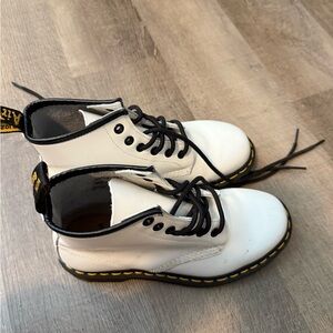 Dr. Martens White Leather Boots with Black Accents